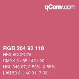 颜色代码: RGB 204 92 118 | qconv.com