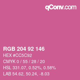颜色代码: RGB 204 92 146 | qconv.com