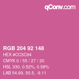 颜色代码: RGB 204 92 148 | qconv.com