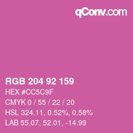 颜色代码: RGB 204 92 159 | qconv.com