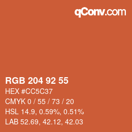 カラーコード: RGB 204 92 55 | qconv.com