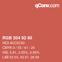 カラーコード: RGB 204 92 80 | qconv.com