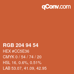 Color code: RGB 204 94 54 | qconv.com