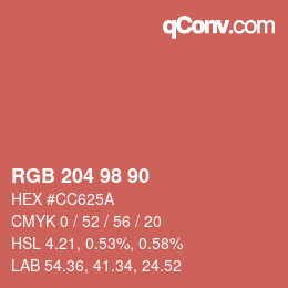 Código de color: RGB 204 98 90 | qconv.com