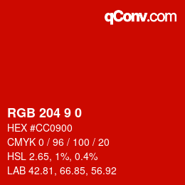 颜色代码: RGB 204 9 0 | qconv.com