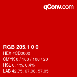 カラーコード: RGB 205.1 0 0 | qconv.com