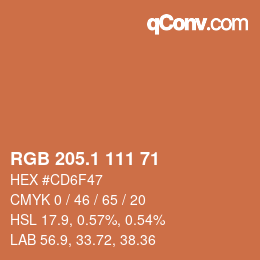 カラーコード: RGB 205.1 111 71 | qconv.com