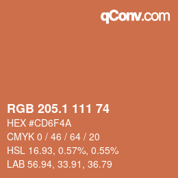 カラーコード: RGB 205.1 111 74 | qconv.com