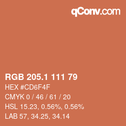 カラーコード: RGB 205.1 111 79 | qconv.com