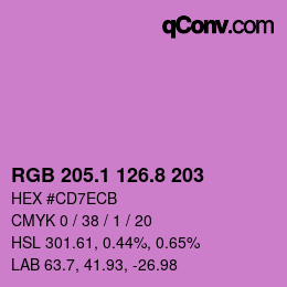 カラーコード: RGB 205.1 126.8 203 | qconv.com