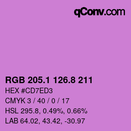 カラーコード: RGB 205.1 126.8 211 | qconv.com