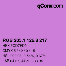 カラーコード: RGB 205.1 126.8 217 | qconv.com