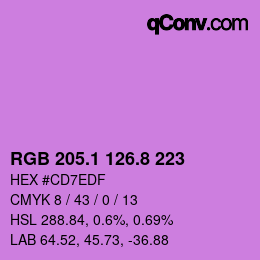 カラーコード: RGB 205.1 126.8 223 | qconv.com