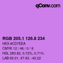 カラーコード: RGB 205.1 126.8 234 | qconv.com