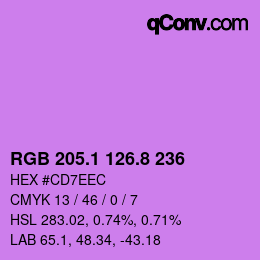 カラーコード: RGB 205.1 126.8 236 | qconv.com