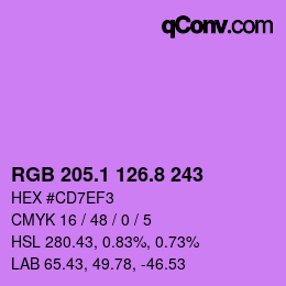 カラーコード: RGB 205.1 126.8 243 | qconv.com