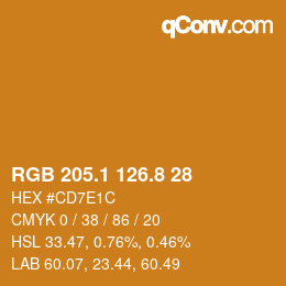 Color code: RGB 205.1 126.8 28 | qconv.com