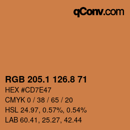 Color code: RGB 205.1 126.8 71 | qconv.com