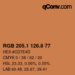 カラーコード: RGB 205.1 126.8 77 | qconv.com
