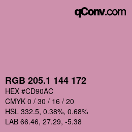 カラーコード: RGB 205.1 144 172 | qconv.com
