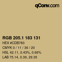 カラーコード: RGB 205.1 183 131 | qconv.com
