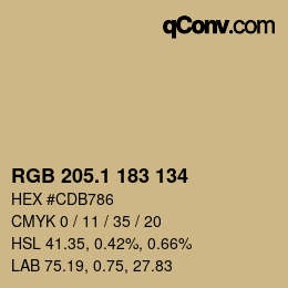 Color code: RGB 205.1 183 134 | qconv.com
