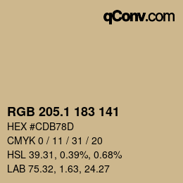 カラーコード: RGB 205.1 183 141 | qconv.com