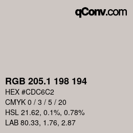 カラーコード: RGB 205.1 198 194 | qconv.com