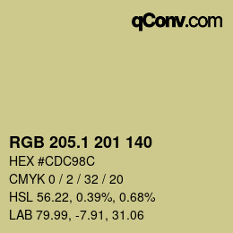 カラーコード: RGB 205.1 201 140 | qconv.com