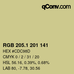 カラーコード: RGB 205.1 201 141 | qconv.com
