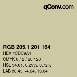 カラーコード: RGB 205.1 201 164 | qconv.com
