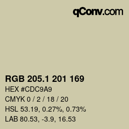 カラーコード: RGB 205.1 201 169 | qconv.com