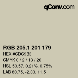 カラーコード: RGB 205.1 201 179 | qconv.com