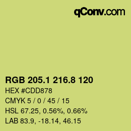 カラーコード: RGB 205.1 216.8 120 | qconv.com