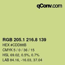 カラーコード: RGB 205.1 216.8 139 | qconv.com