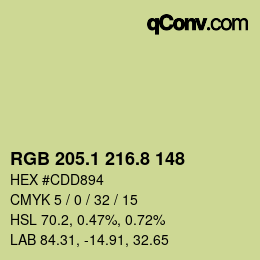 カラーコード: RGB 205.1 216.8 148 | qconv.com