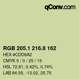 カラーコード: RGB 205.1 216.8 162 | qconv.com