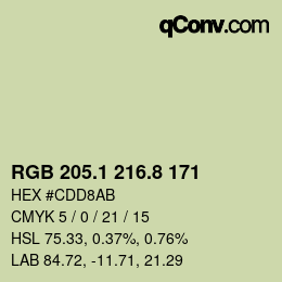 Color code: RGB 205.1 216.8 171 | qconv.com