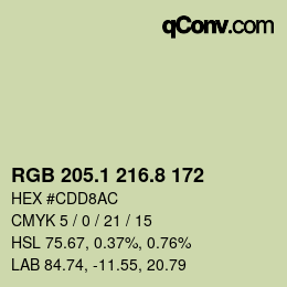 Color code: RGB 205.1 216.8 172 | qconv.com