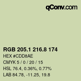 カラーコード: RGB 205.1 216.8 174 | qconv.com