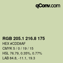 カラーコード: RGB 205.1 216.8 175 | qconv.com