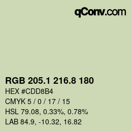 カラーコード: RGB 205.1 216.8 180 | qconv.com