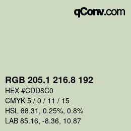 Color code: RGB 205.1 216.8 192 | qconv.com