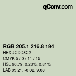 Code couleur: RGB 205.1 216.8 194 | qconv.com