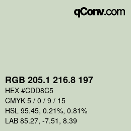 Color code: RGB 205.1 216.8 197 | qconv.com