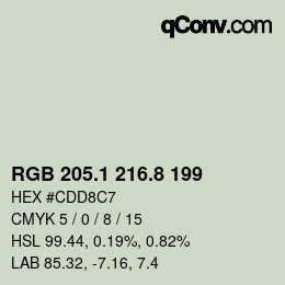Código de color: RGB 205.1 216.8 199 | qconv.com