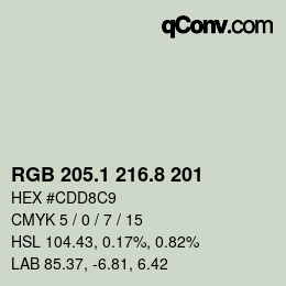 Color code: RGB 205.1 216.8 201 | qconv.com