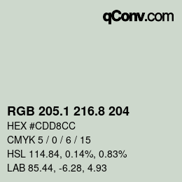 Color code: RGB 205.1 216.8 204 | qconv.com