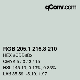 カラーコード: RGB 205.1 216.8 210 | qconv.com