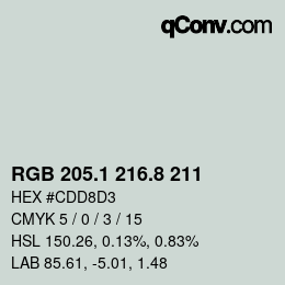 Código de color: RGB 205.1 216.8 211 | qconv.com